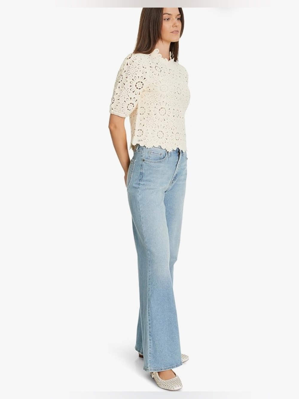Sam Edelman Doral Crochet Short-Sleeve Blouse NWT
